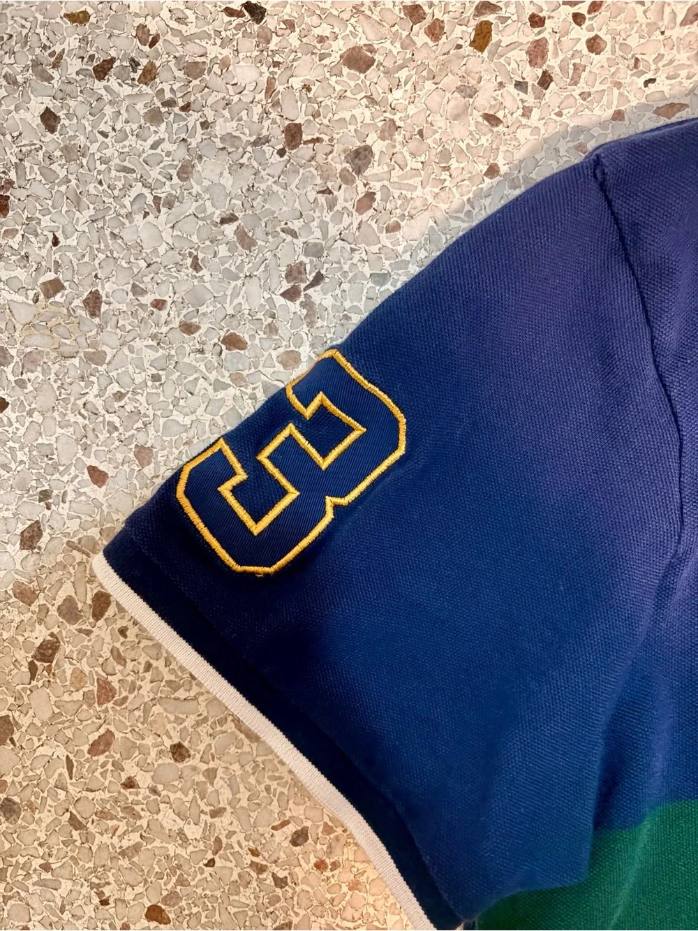Ralph Lauren Navy Polo with Yellow Trim and Embroidered Crest